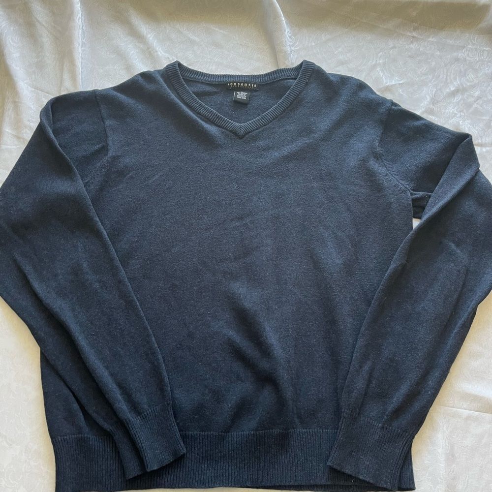 Consensus Navy blue V-Neck Sweater with Long Sleeves men’s size large